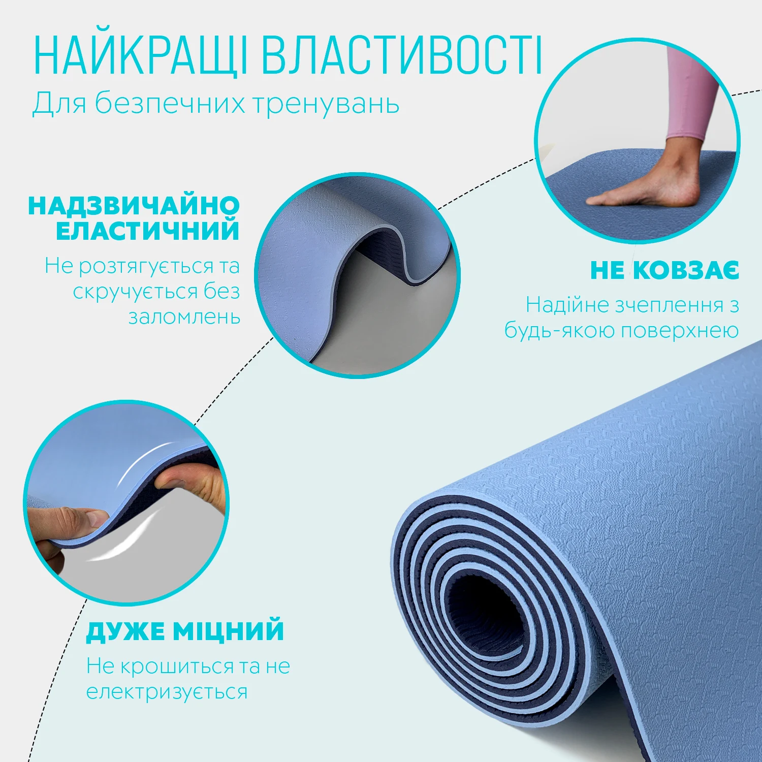 Коврик для йоги EasyFit TPE+TC 6 мм 183x61 см блакитно-синій