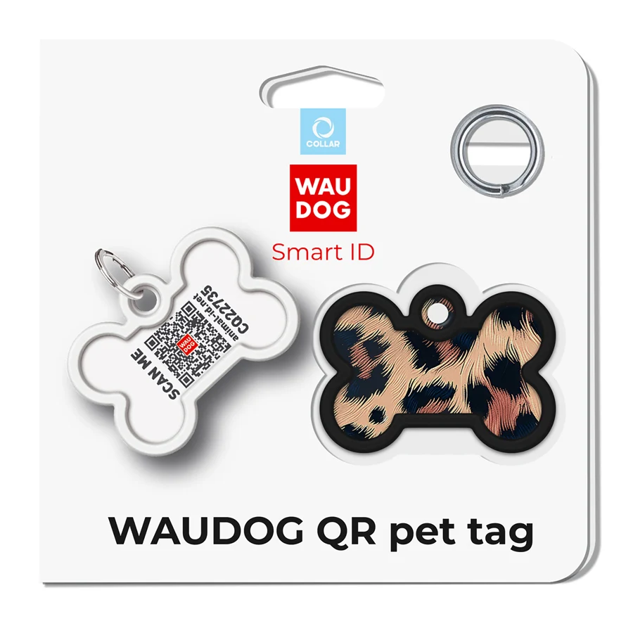 Адресник WAUDOG Smart ID металевий з QR паспортом 40x28 мм сталь Леопард