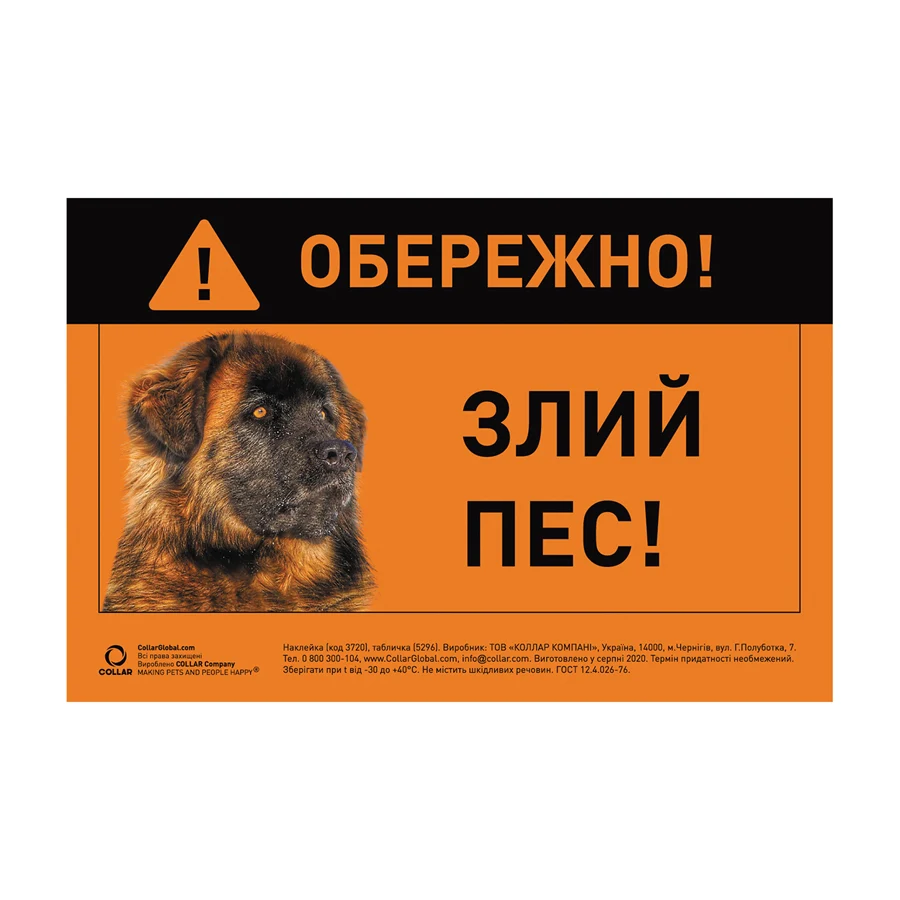 Табличка "ОБЕРЕЖНО, ЗЛИЙ ПЕС" 20х30 см Пластик Різнобарвний