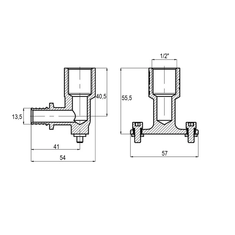 Кутник перехідний Koer KA.LW06F-16-2 16(2.2mm) x 1/2"F латунь подовжений