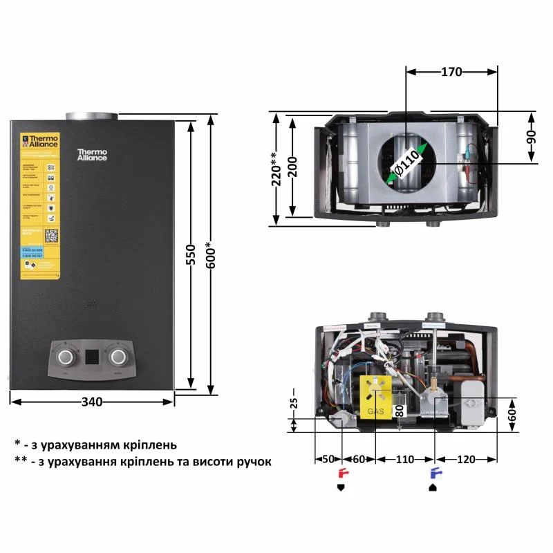 Газова колонка Thermo Alliance JSD20-10NQB 10 л метал чорна
