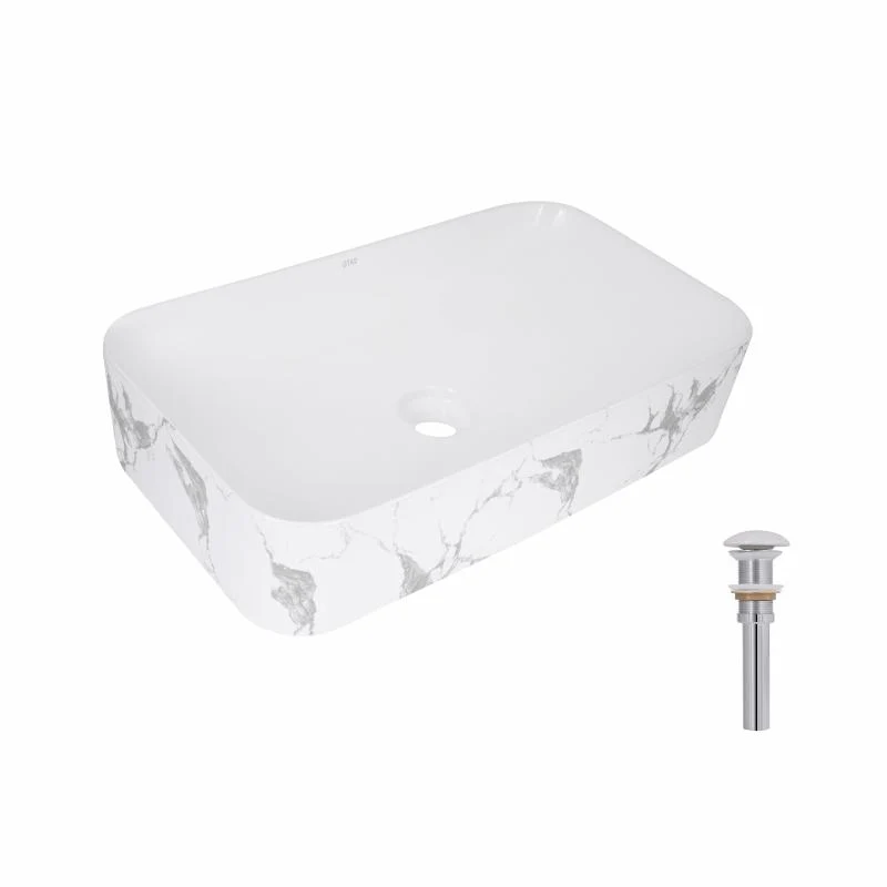 Раковина накладна Qtap Tern 610x350x135 мм Marble чорна прямокутна з донним клапаном