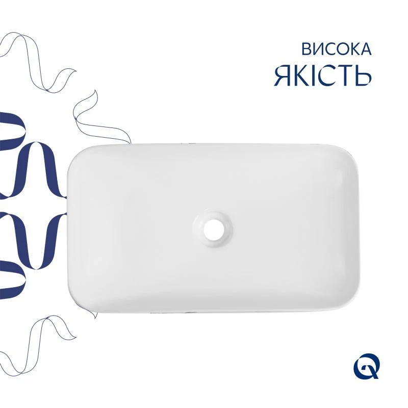 Раковина накладна Qtap Tern 610x350x135 мм Marble чорна прямокутна з донним клапаном