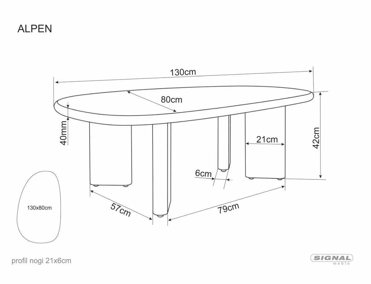 Журнальний столик ALPEN 130х80 см екрю/дуб MDF + мікроцемент