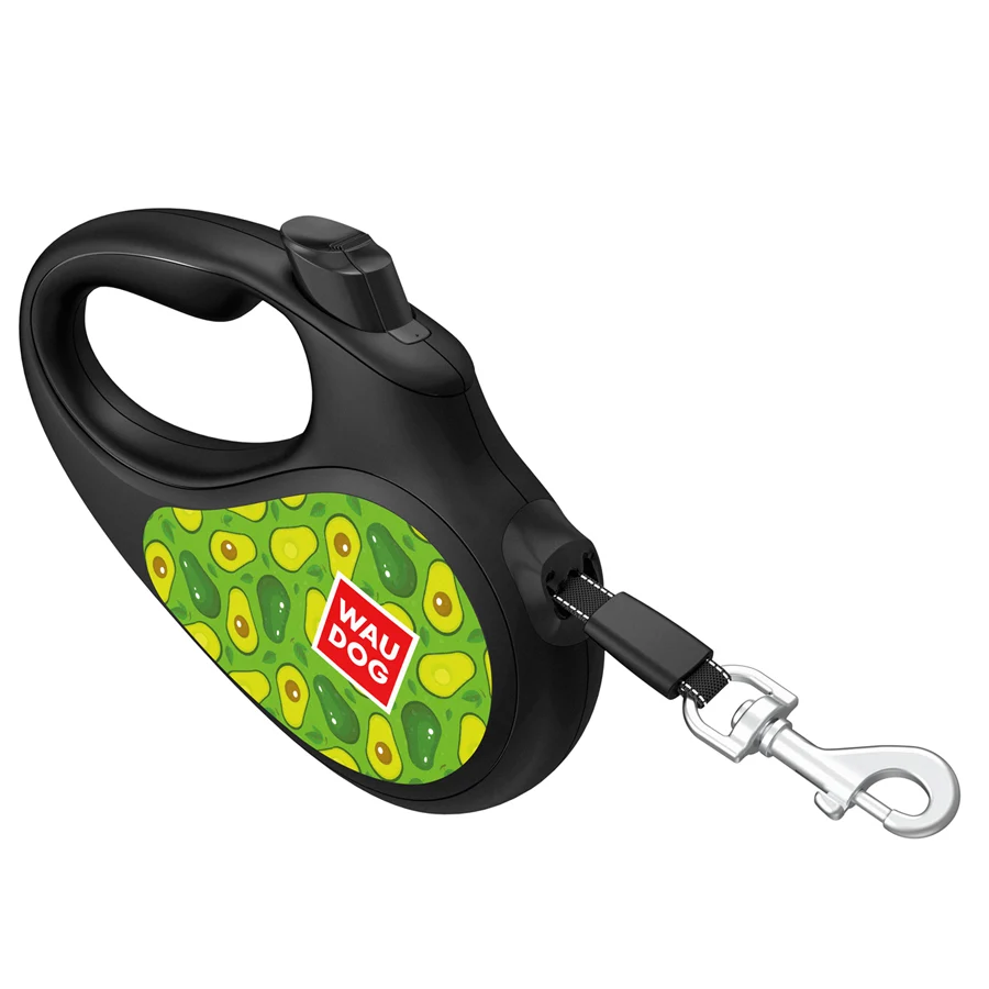 Повідець-рулетка WAUDOG R-leash 5 м пластик чорний до 15 кг малюнок Авокадо