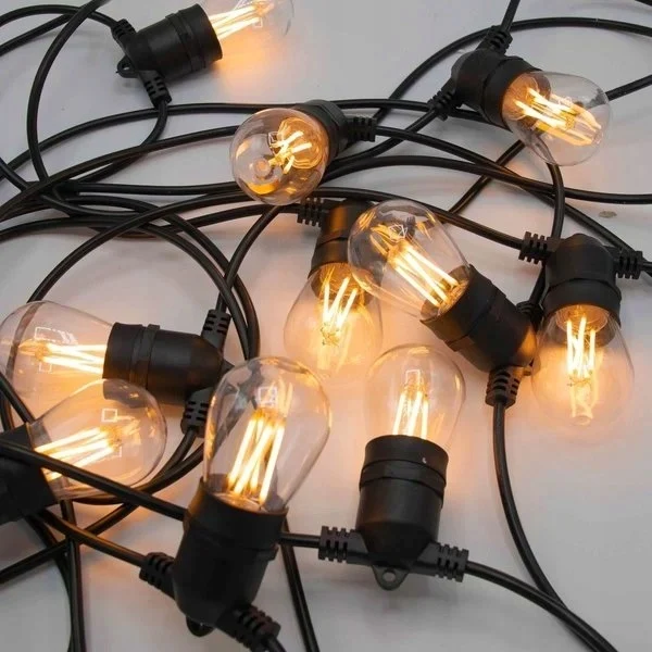 Сонячна гірлянда 15 м з 15 LED-лампочками E27 тепле біле світло IP44 з пультом і зарядкою USB
