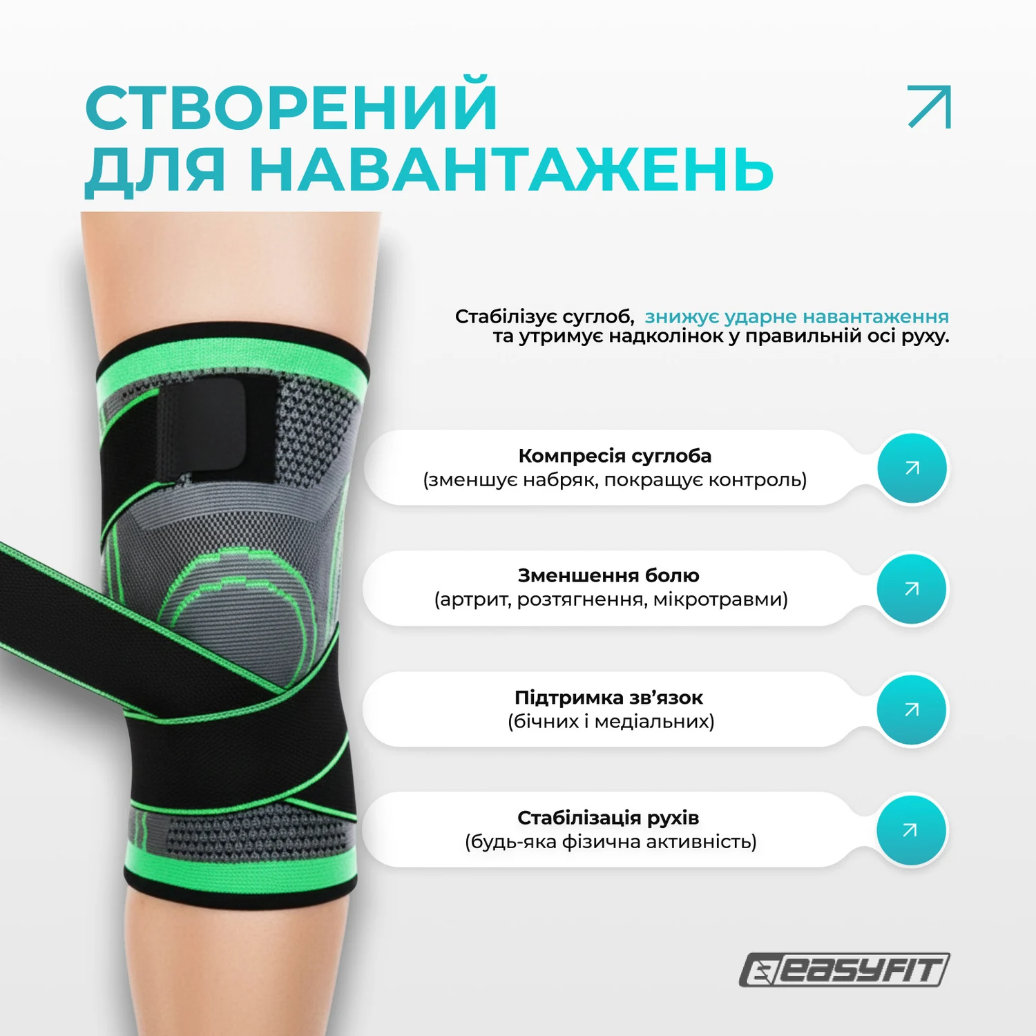 Компресійний наколінник EasyFit M підтримувальний нейлон чорний