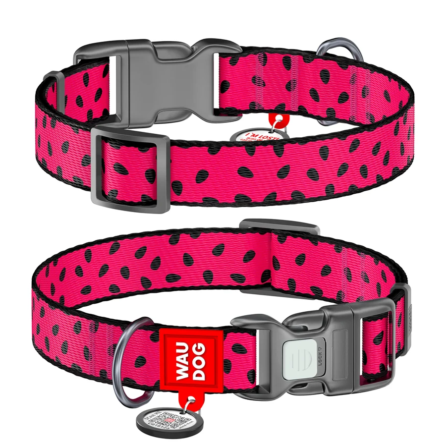 Нашийник WAUDOG Nylon 15 мм 25-35 см Кавун нейлоновий з QR паспортом