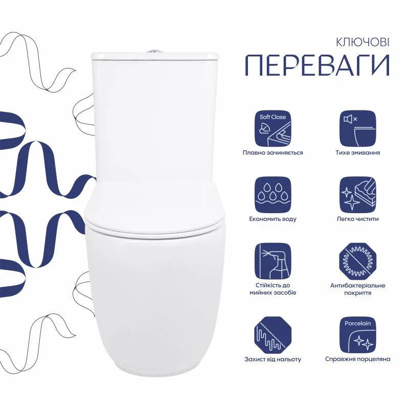 Унітаз підлоговий Qtap Leo Ultra Quiet 620x355x790 мм дюропластове сидіння Soft-close білий