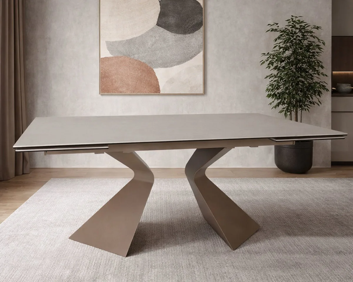 Стіл розкладний LAURA CERAMIC 160(240)x90 см загартоване скло + кераміка бежевий матовий