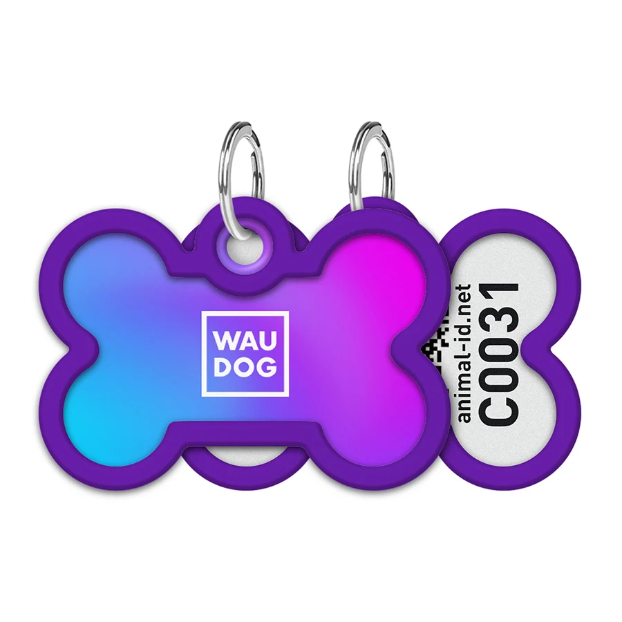 Адресник металевий WAUDOG Smart ID з QR паспортом 40x28 мм градієнт фіолетовий