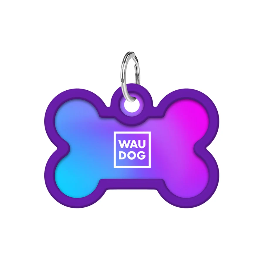 Адресник металевий WAUDOG Smart ID з QR паспортом 40x28 мм градієнт фіолетовий