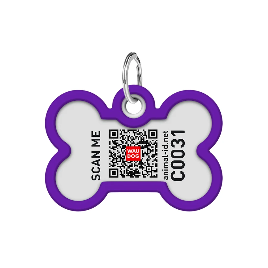 Адресник металевий WAUDOG Smart ID з QR паспортом 40x28 мм градієнт фіолетовий