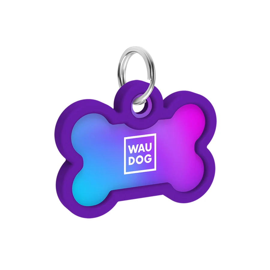 Адресник металевий WAUDOG Smart ID з QR паспортом 40x28 мм градієнт фіолетовий