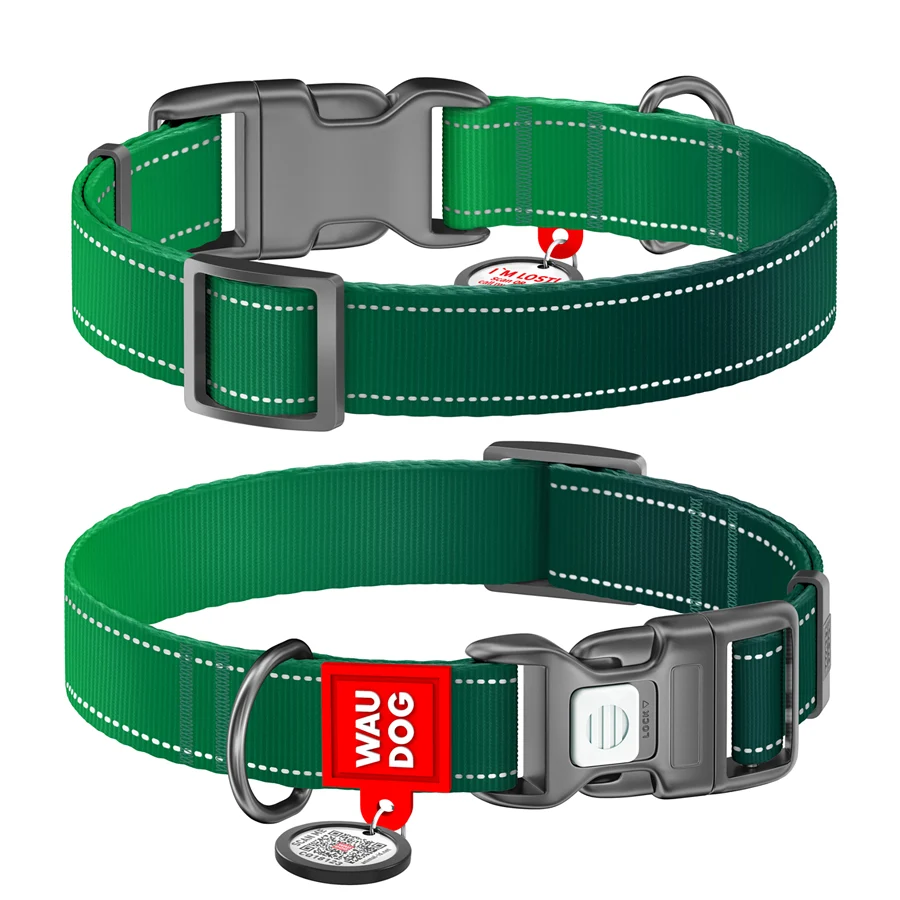 Нашийник WAUDOG Nylon Mono S 15 мм зелений нейлон з QR паспортом світловідбивний 25-35 см