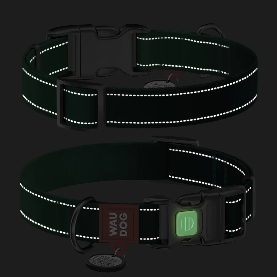 Нашийник WAUDOG Nylon Mono S 15 мм зелений нейлон з QR паспортом світловідбивний 25-35 см