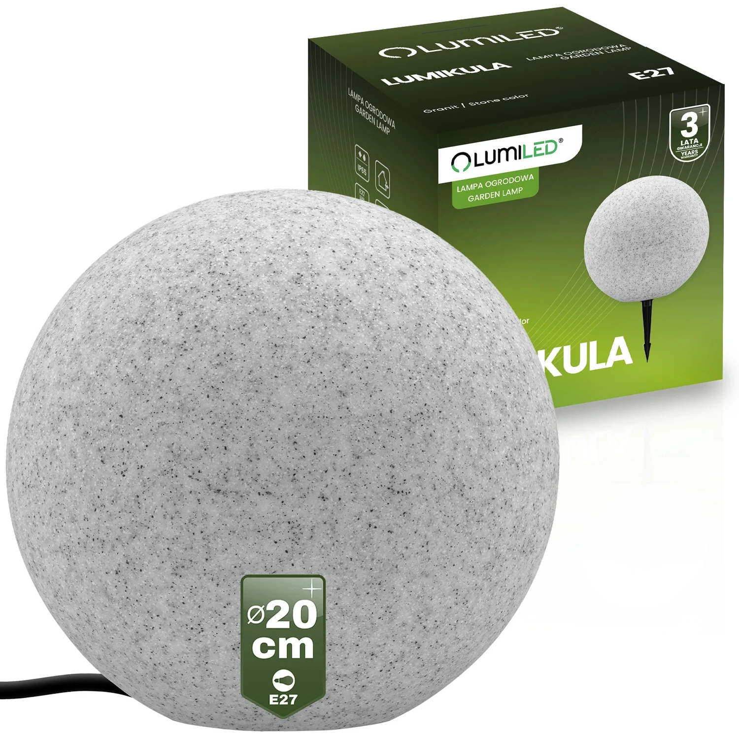 Садовий світильник куля Lumiled Lumikula 20 см E27 камінь IP65 230V