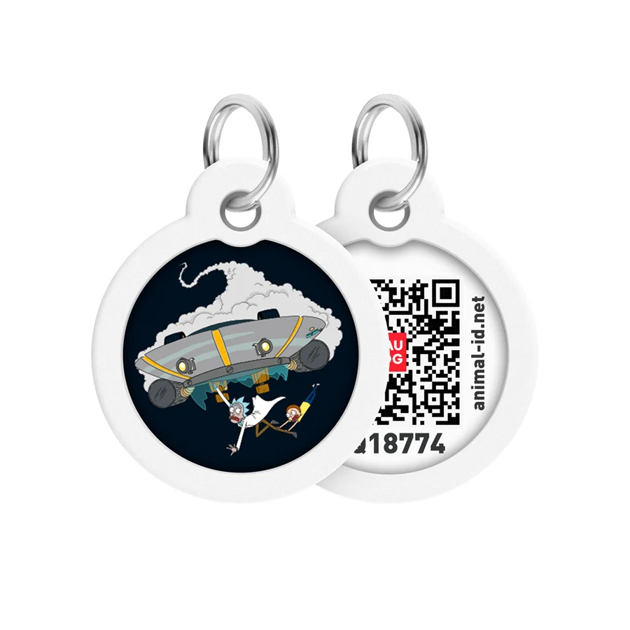 Адресник для собак і котів WAUDOG Smart ID QR паспорт металевий Д 25 мм малюнок Рік та Морті 1