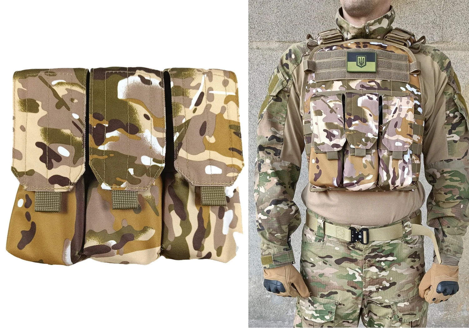 Підсумок тройний під 6 магазинів АК/РПК MOLLE Cordura 1050 30 см мультикам степний