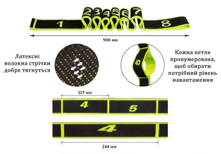 Еспандер стрічковий з петлями EasyFit жовтий 90х3 см поліестер еластан