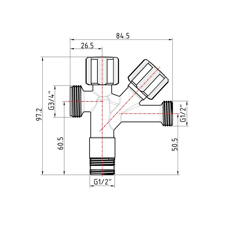 Кран кутовий подвійний Thermo Alliance Forte 1/2"З x 1/2"З x 3/4"З хром 10 Бар