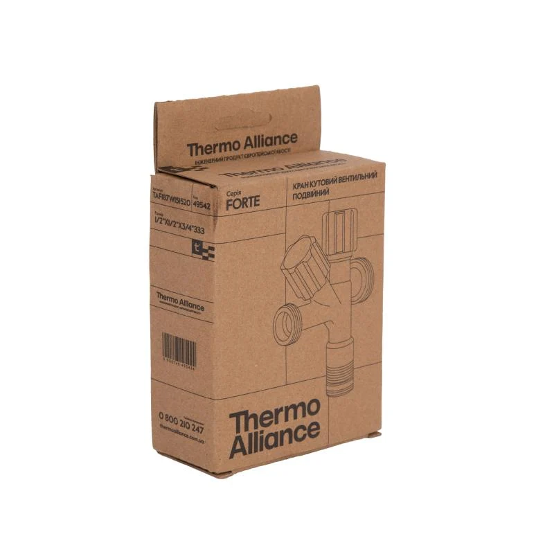 Кран кутовий подвійний Thermo Alliance Forte 1/2"З x 1/2"З x 3/4"З хром 10 Бар