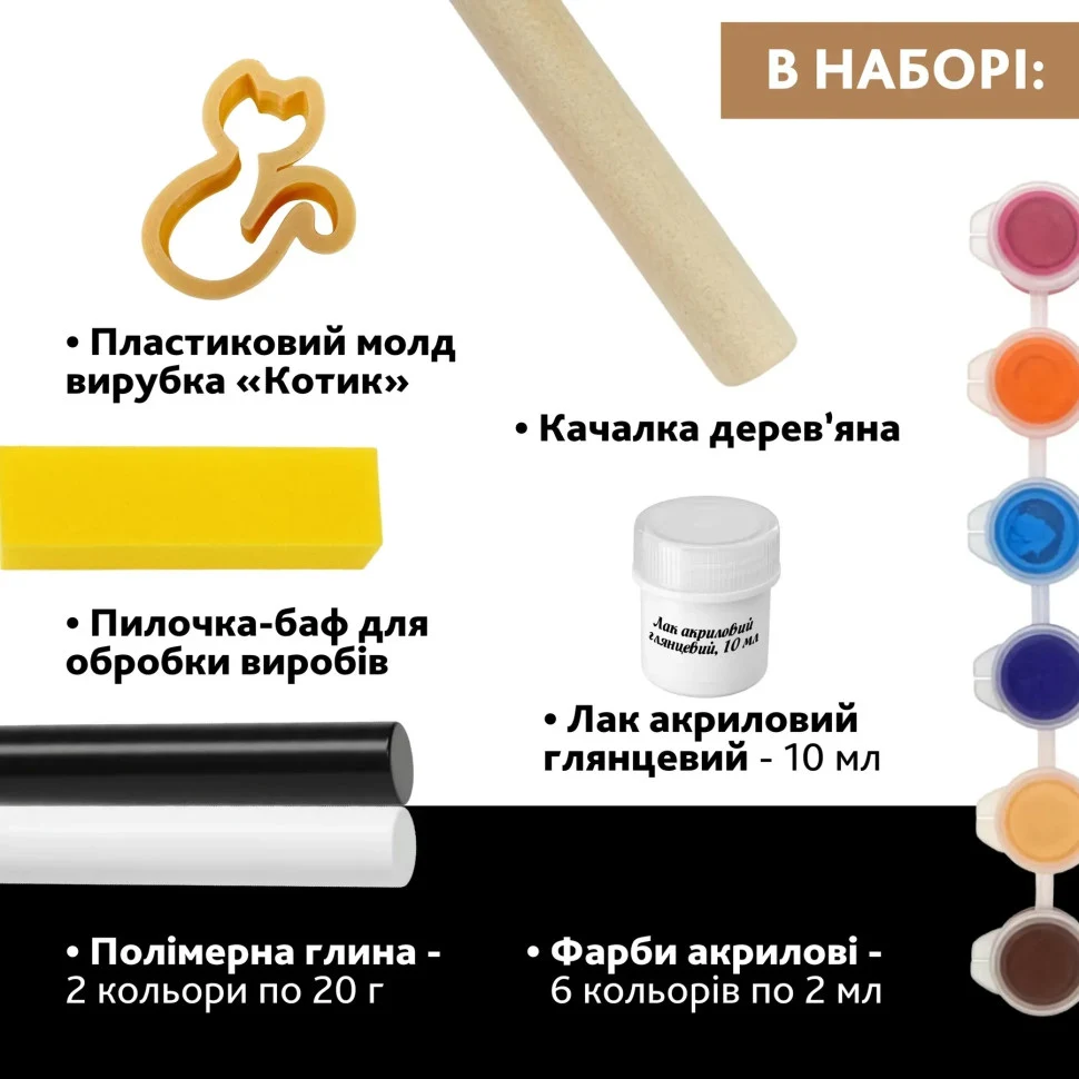 Творчий набір для виготовлення прикрас "Котик" 0,5 кг полімерна глина різнобарвний