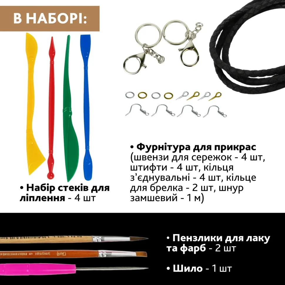 Творчий набір для виготовлення прикрас "Котик" 0,5 кг полімерна глина різнобарвний