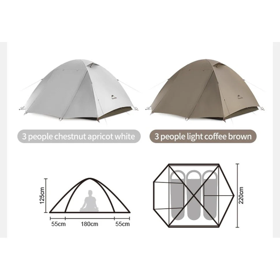Палатка трехместная Naturehike Greek Style CNK2300ZP024 купольная 220x290x125 см полиэстер светло-кофейный