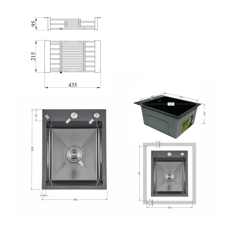 Мийка урізна Lidz H4050 3,0/1,0 мм чорна PVD 1 чаша з корзиною для кухонної мийки