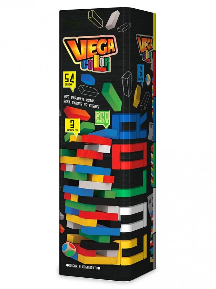 Настільна гра Дженга VEGA COLOR GVC-01U 54 брусочка дерево різнокольоровий