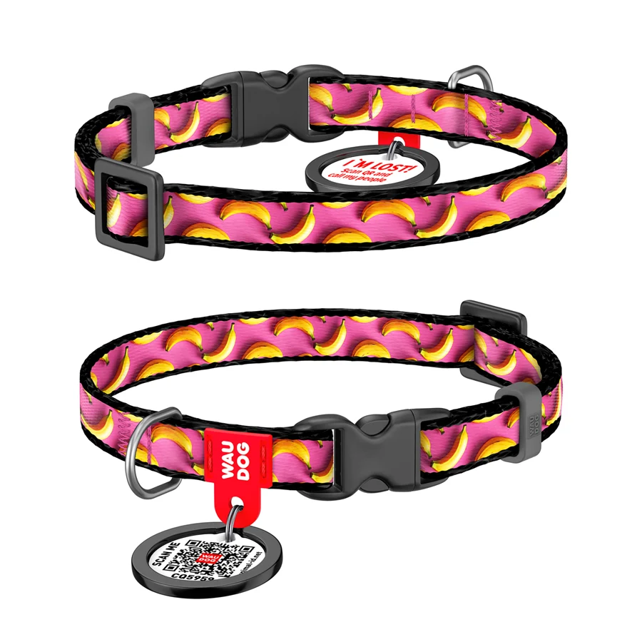 Нашийник WAUDOG Nylon XS 10 мм 20-30 см нейлоновий рожевий з QR паспортом