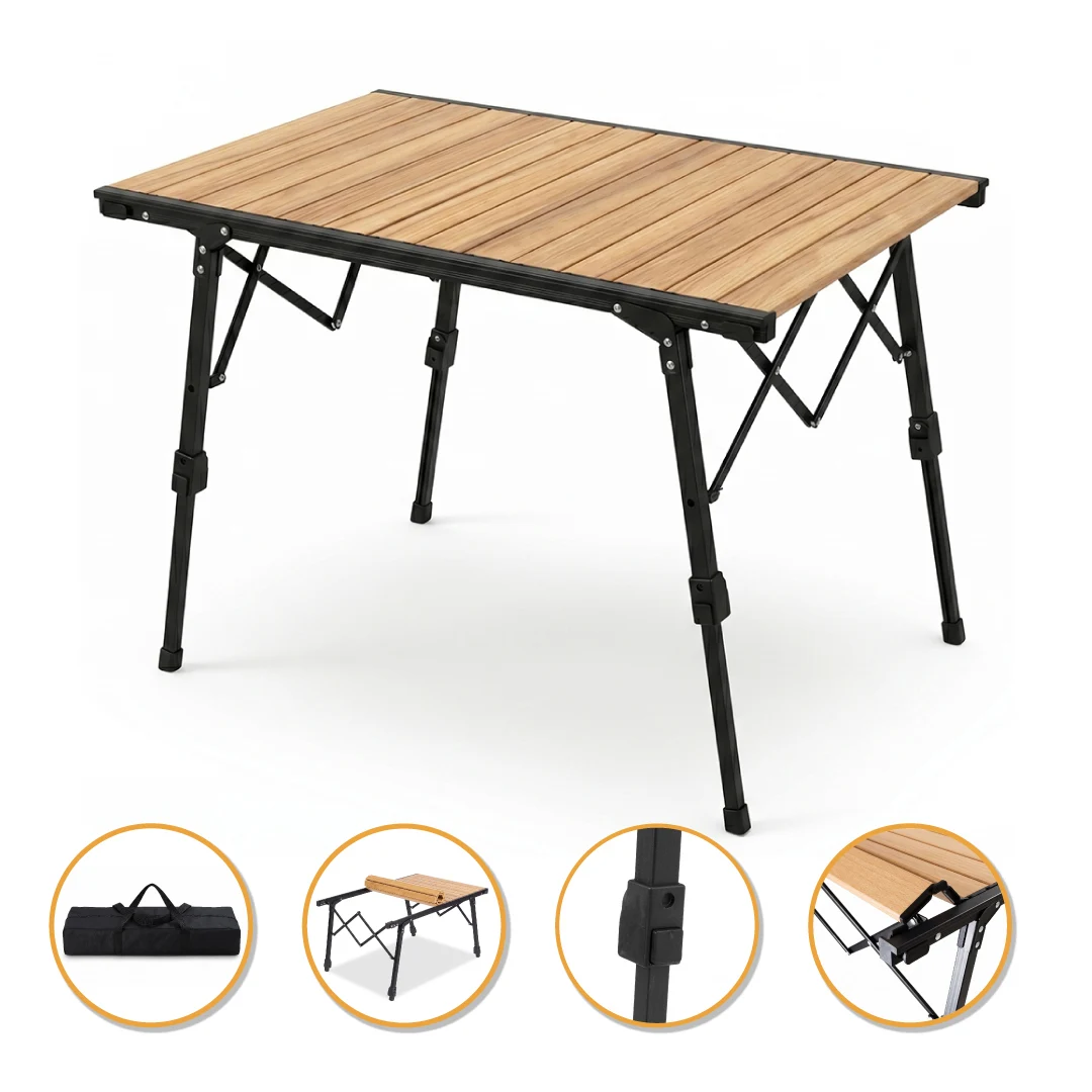 Складний туристичний стіл LEOBRO Pro Camp 93x59x39/56 см алюміній чорний