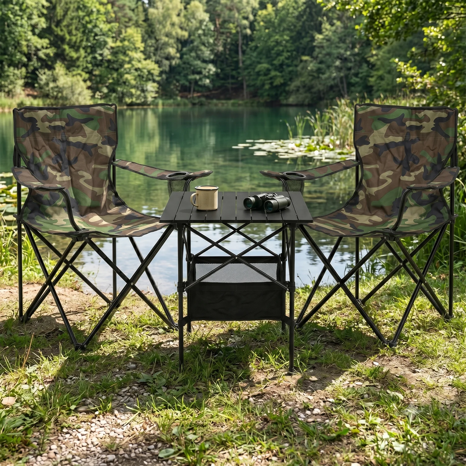 Комплект туристичних меблів Стіл 52x52x50 см + 2 крісла Метал Lite Military