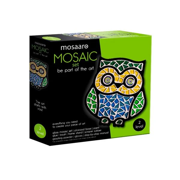 Набір для скляної мозаїки Mosaaro Сова 12 елементів перероблене скло МДФ різнобарвний