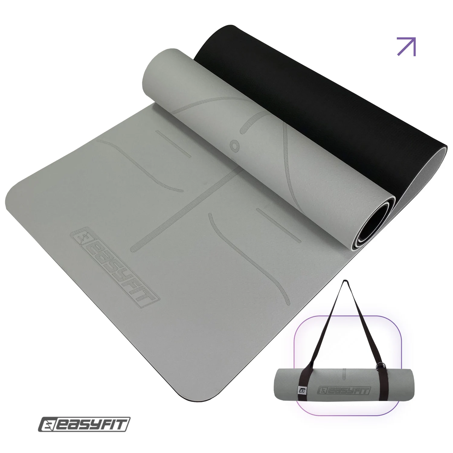Килимок для йоги EasyFit Polarity stone 183x61 см TPE+TC фіолетово-чорний 6 мм
