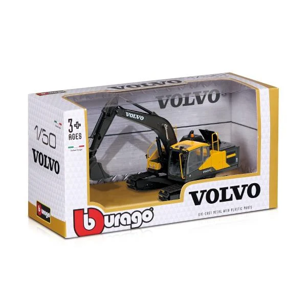Екскаватор Bburago Volvo EC220E 1:50 метал-пластик жовтий чорний