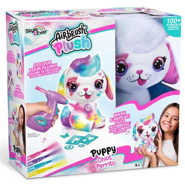Набір для творчості Airbrush Plush Цуценя 1 м’яка іграшка 1 аерограф 4 маркери 120 трафетів пластик різнобарвний