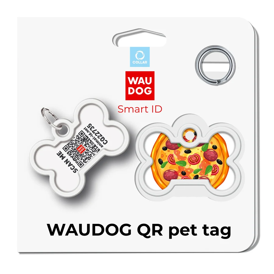 Адресник для собак і котів WAUDOG Smart ID з QR паспортом сталь 40x28 мм Піца