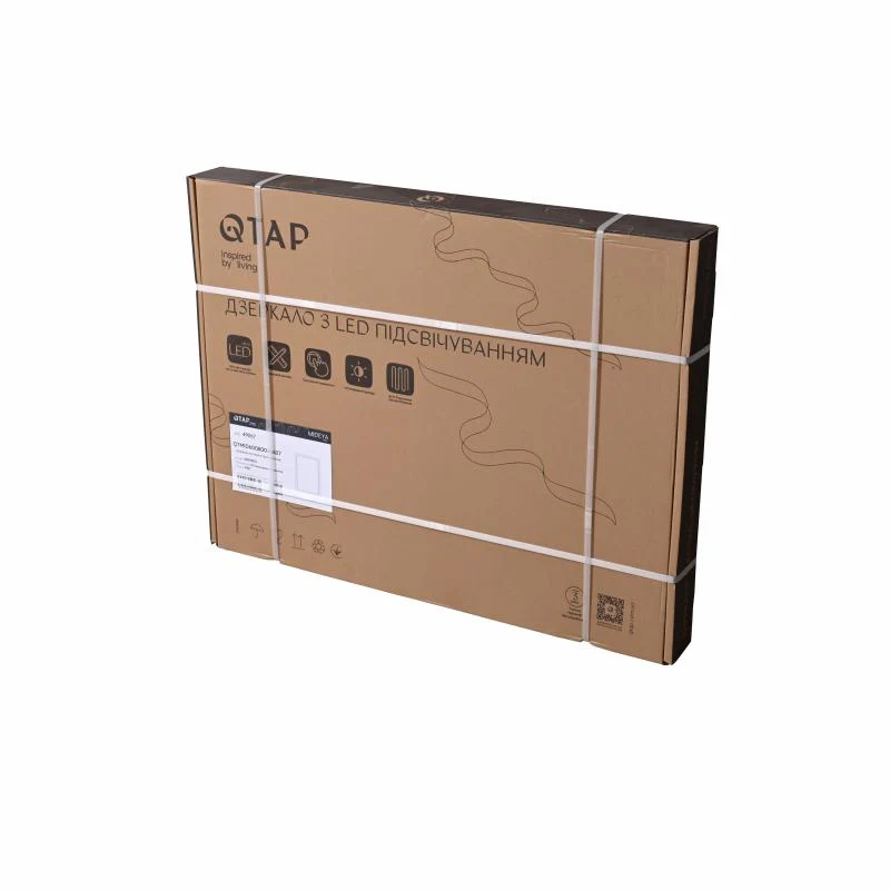 Дзеркало настінне Qtap Mideya 800х600 з годинником LED-підсвічуванням антизапотіванням біле