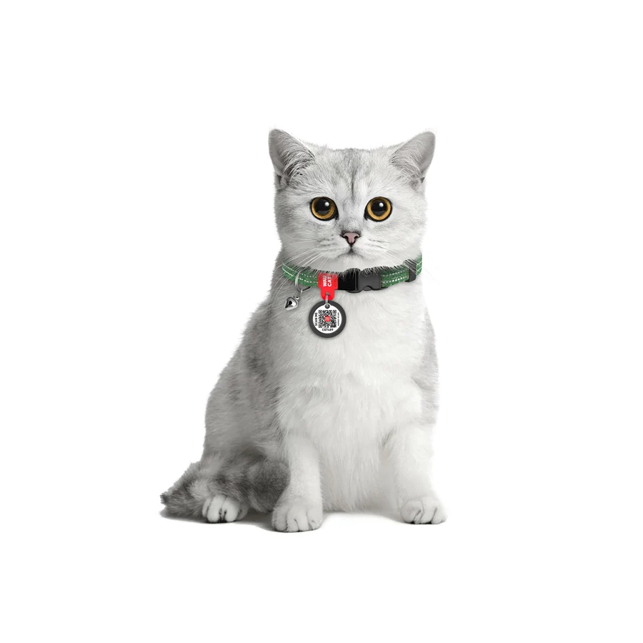 Нашийник для котів WAUCAT Re-cotton світловідбиваючий з QR паспортом XS 10 мм зелений 20-30 см
