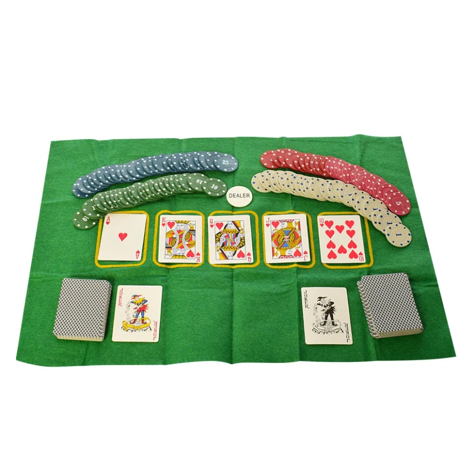 Настольная игра Покер 100 фишек 2 колоды карт с номиналом 1-50$ в коробке