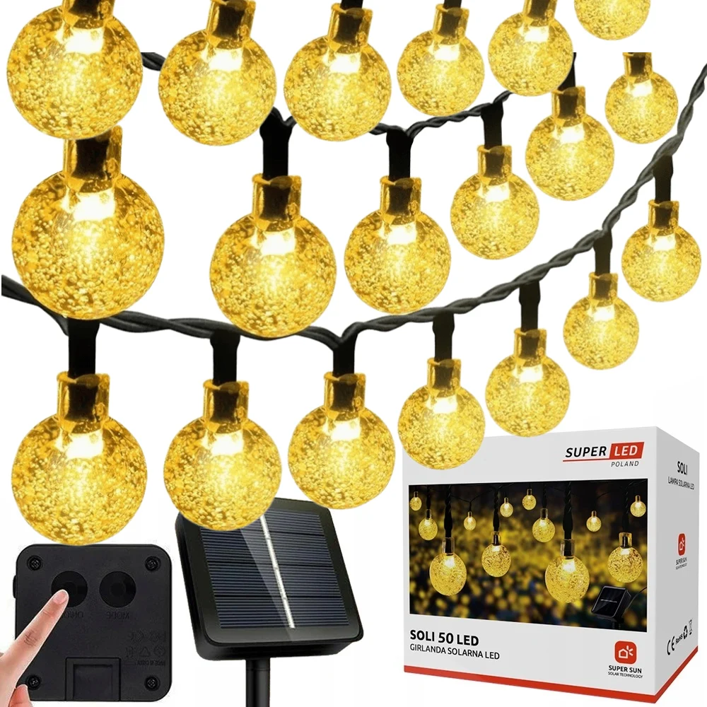 Сонячна гірлянда 50 LED-кульок SuperLED Soli 9,5 м тепле біле IP44