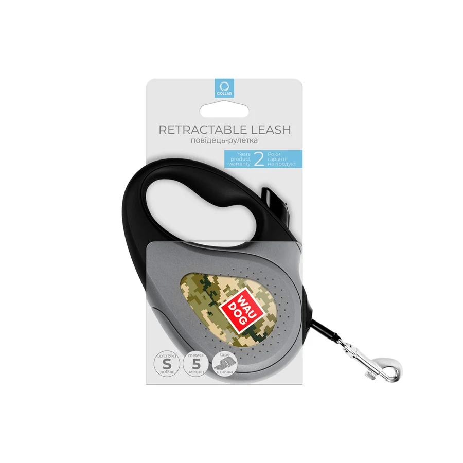 Повідець-рулетка WAUDOG R-leash до 15 кг 5 м світловідбиваюча стрічка Мілітарі