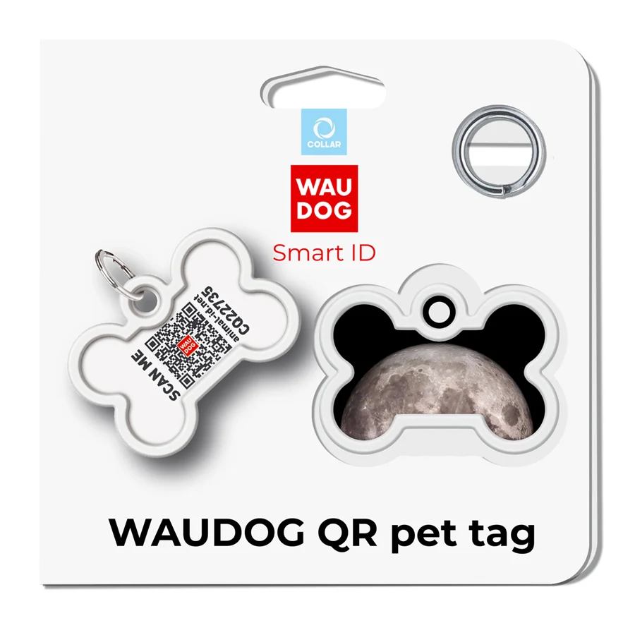 Адресник для собак і котів WAUDOG Smart ID з QR паспортом металевий 40x28 мм Місяць