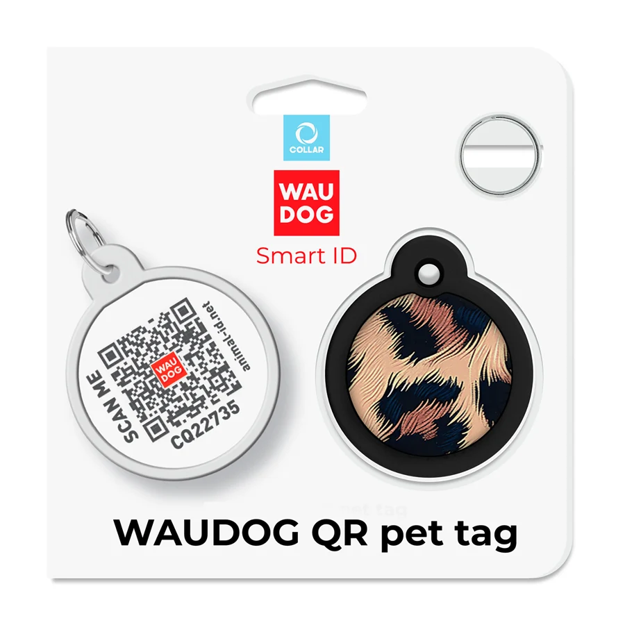 Адресник WAUDOG Smart ID з QR паспортом металевий Д 30 мм Леопард