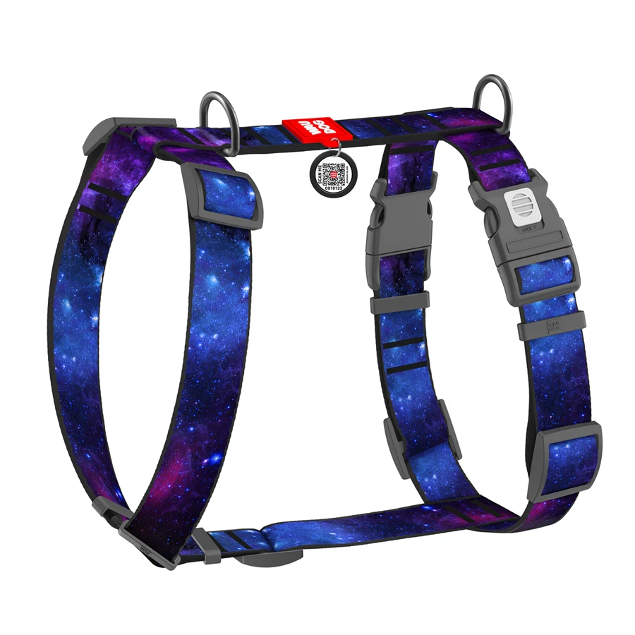 Шлея WAUDOG H-подібна Nylon з QR-паспортом 35 мм 60-100 см 70-100 см малюнок NASA21