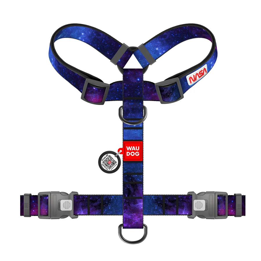 Шлея WAUDOG H-подібна Nylon з QR-паспортом 35 мм 60-100 см 70-100 см малюнок NASA21