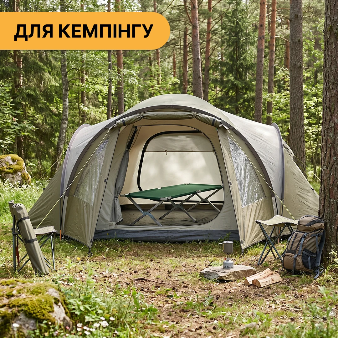 Туристична розкладачка 150 кг LB-MC-B1-GRN сталева 65x190 см темно-зелена