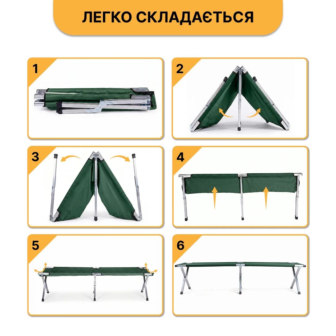 Туристична розкладачка 150 кг LB-MC-B1-GRN сталева 65x190 см темно-зелена